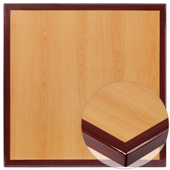36'' Square 2-Tone High-Gloss Cherry / Mahogany Resin Table Top with 2'' Thick Drop-Lip TP-2TONE-3636-GG