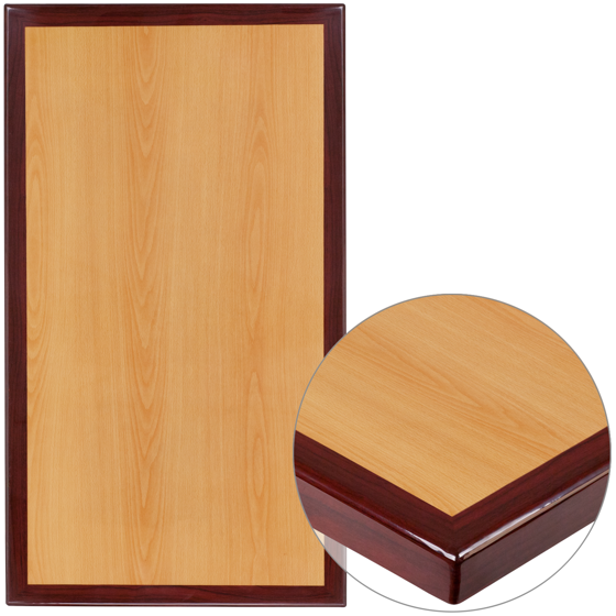 24" x 30" Rectangular 2-Tone High-Gloss Cherry Resin Table Top with 2" Thick Mahogany Edge TP-2TONE-2430-GG