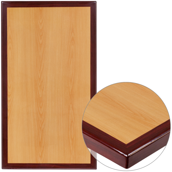 24" x 42" Rectangular 2-Tone High-Gloss Cherry Resin Table Top with 2" Thick Mahogany Edge TP-2TONE-2442-GG