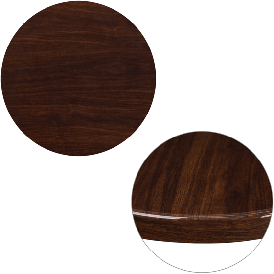 24'' Round High-Gloss Walnut Resin Table Top with 2'' Thick Drop-Lip TP-WAL-24RD-GG