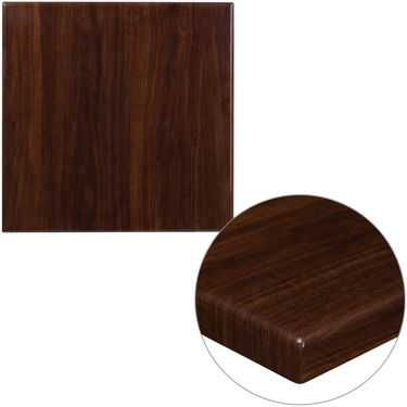 24'' Square High-Gloss Walnut Resin Table Top with 2'' Thick Drop-Lip TP-WAL-2424-GG