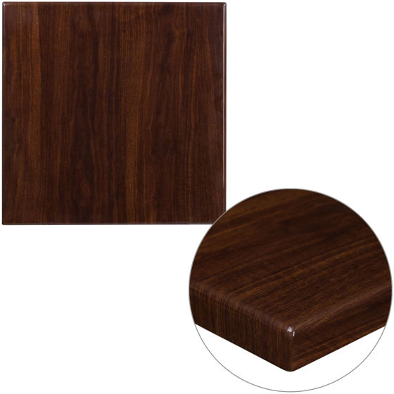 24'' Square High-Gloss Walnut Resin Table Top with 2'' Thick Drop-Lip TP-WAL-2424-GG