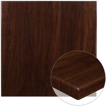 36'' Square High-Gloss Walnut Resin Table Top with 2'' Thick Drop-Lip TP-WAL-3636-GG