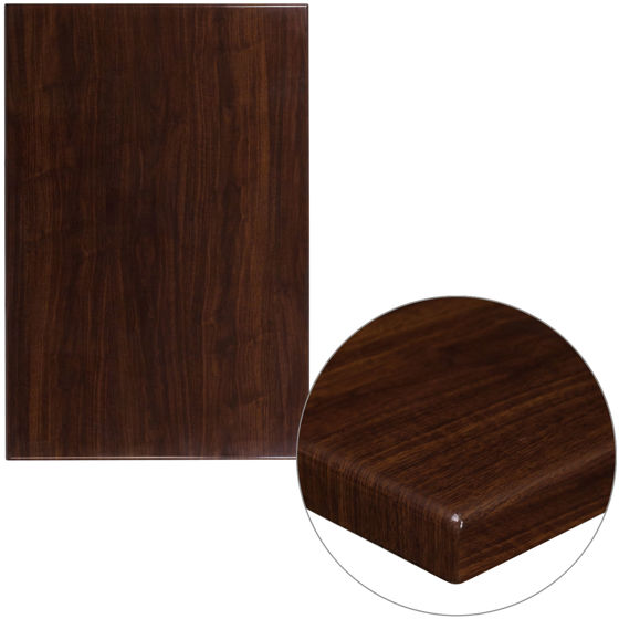 30" x 45" Rectangular High-Gloss Walnut Resin Table Top with 2" Thick Edge TP-WAL-3045-GG