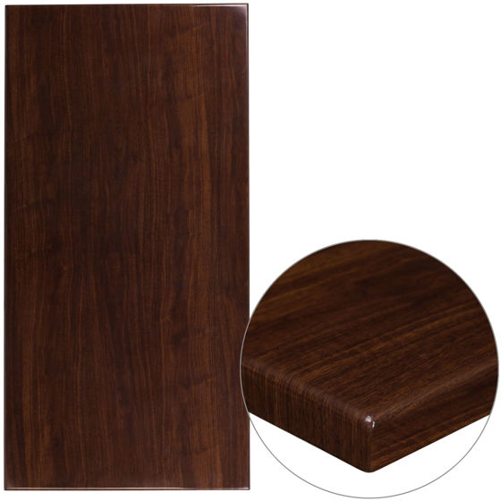 30" x 60" Rectangular High-Gloss Walnut Resin Table Top with 2" Thick Edge TP-WAL-3060-GG