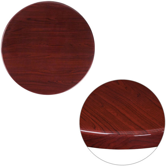 24'' Round High-Gloss Mahogany Resin Table Top with 2'' Thick Drop-Lip TP-MAH-24RD-GG