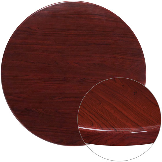 36'' Round High-Gloss Mahogany Resin Table Top with 2'' Thick Drop-Lip TP-MAH-36RD-GG