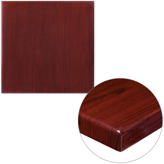 24'' Square High-Gloss Mahogany Resin Table Top with 2'' Thick Drop-Lip TP-MAH-2424-GG