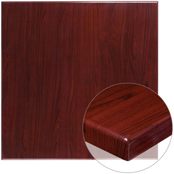 36'' Square High-Gloss Mahogany Resin Table Top with 2'' Thick Drop-Lip TP-MAH-3636-GG