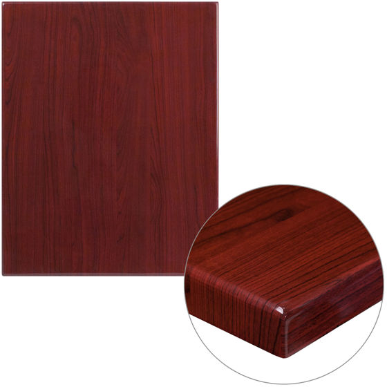 24" x 30" Rectangular High-Gloss Mahogany Resin Table Top with 2" Thick Edge TP-MAH-2430-GG