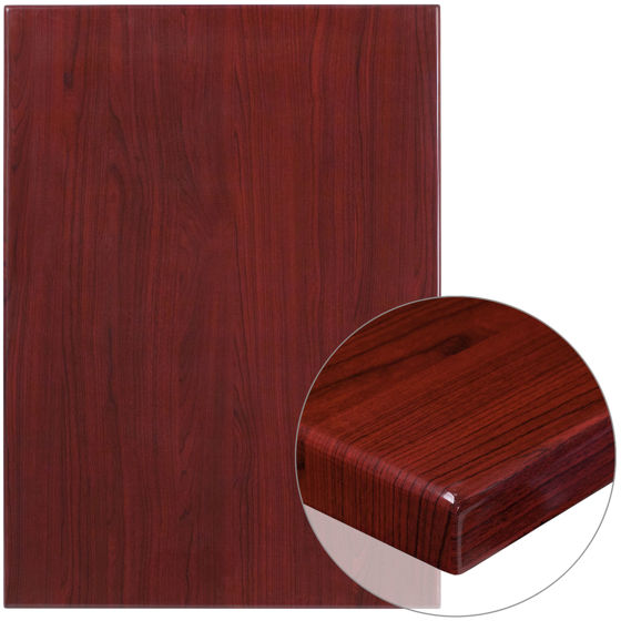 30" x 42" Rectangular High-Gloss Mahogany Resin Table Top with 2" Thick Edge TP-MAH-3042-GG