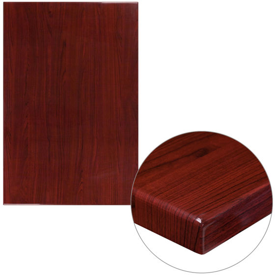 30" x 45" Rectangular High-Gloss Mahogany Resin Table Top with 2" Thick Edge TP-MAH-3045-GG