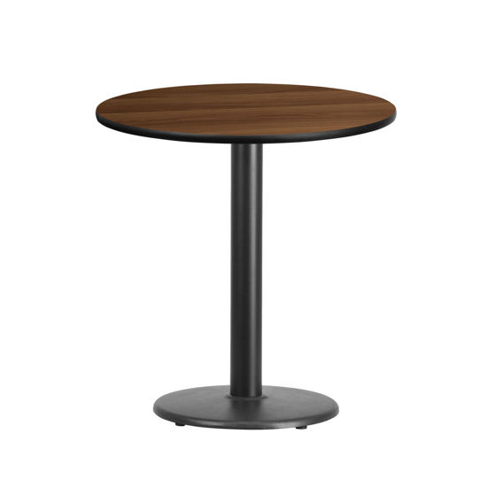 24'' Round Walnut Laminate Table Top with 18'' Round Table Height Base XU-RD-24-WALTB-TR18-GG
