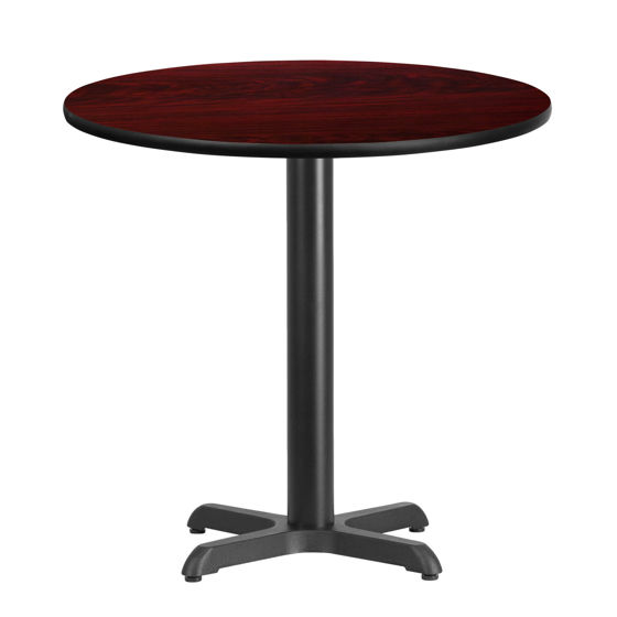 30'' Round Mahogany Laminate Table Top with 22'' x 22'' Table Height Base XU-RD-30-MAHTB-T2222-GG
