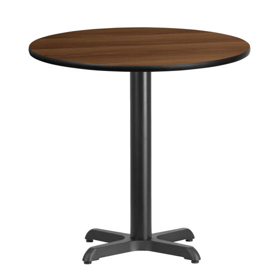 30'' Round Walnut Laminate Table Top with 22'' x 22'' Table Height Base XU-RD-30-WALTB-T2222-GG