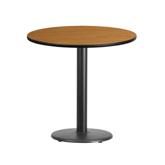 30'' Round Natural Laminate Table Top with 18'' Round Table Height Base XU-RD-30-NATTB-TR18-GG