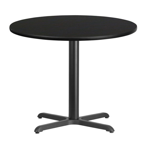 36'' Round Black Laminate Table Top with 30'' x 30'' Table Height Base XU-RD-36-BLKTB-T3030-GG