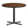 36'' Round Walnut Laminate Table Top with 30'' x 30'' Table Height Base XU-RD-36-WALTB-T3030-GG
