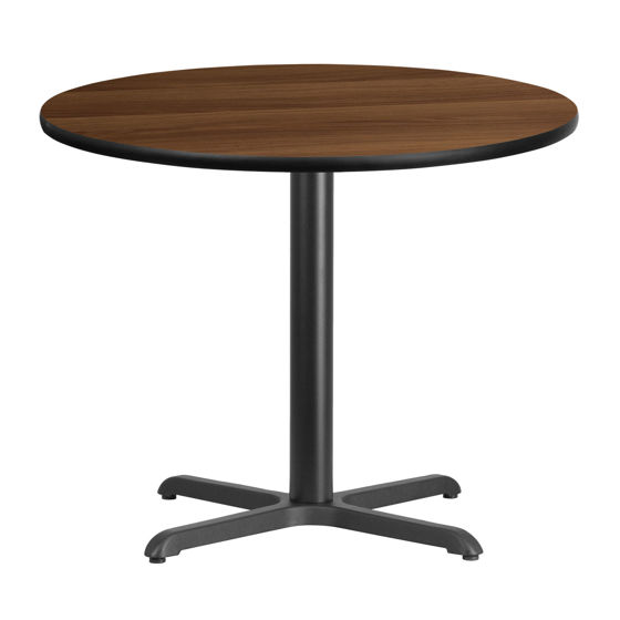 36'' Round Walnut Laminate Table Top with 30'' x 30'' Table Height Base XU-RD-36-WALTB-T3030-GG