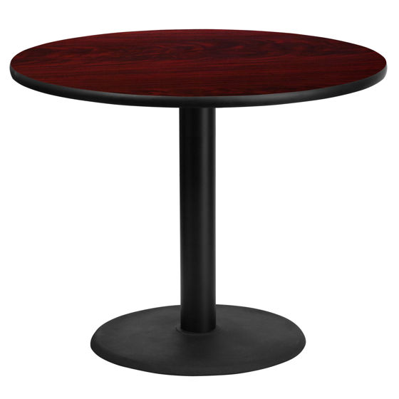 36'' Round Mahogany Laminate Table Top with 24'' Round Table Height Base XU-RD-36-MAHTB-TR24-GG