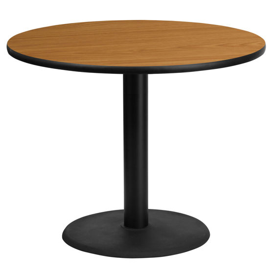 36'' Round Natural Laminate Table Top with 24'' Round Table Height Base XU-RD-36-NATTB-TR24-GG