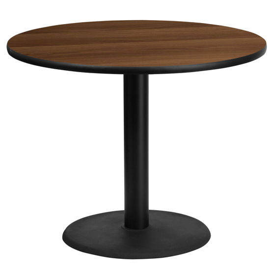 36'' Round Walnut Laminate Table Top with 24'' Round Table Height Base XU-RD-36-WALTB-TR24-GG