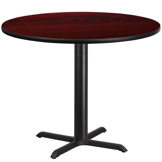 42'' Round Mahogany Laminate Table Top with 33'' x 33'' Table Height Base XU-RD-42-MAHTB-T3333-GG
