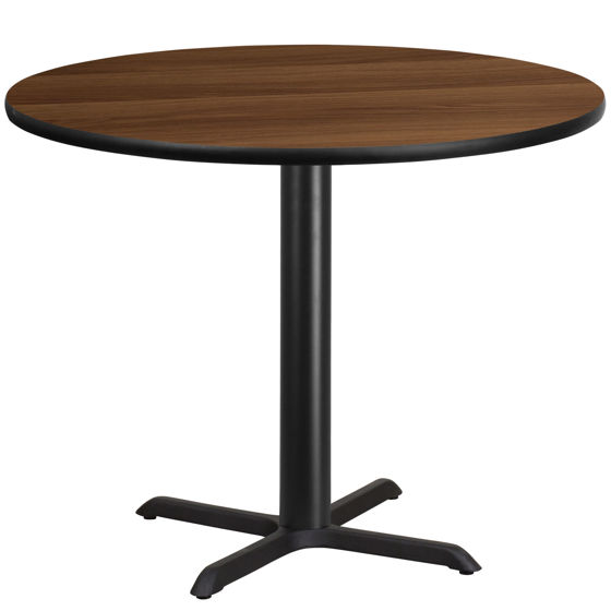 42'' Round Walnut Laminate Table Top with 33'' x 33'' Table Height Base XU-RD-42-WALTB-T3333-GG