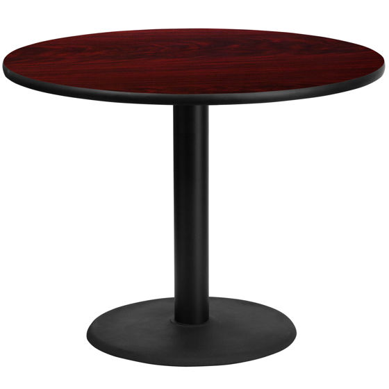 42'' Round Mahogany Laminate Table Top with 24'' Round Table Height Base XU-RD-42-MAHTB-TR24-GG