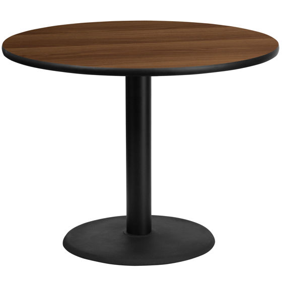 42'' Round Walnut Laminate Table Top with 24'' Round Table Height Base XU-RD-42-WALTB-TR24-GG
