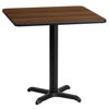 24'' Square Walnut Laminate Table Top with 22'' x 22'' Table Height Base XU-WALTB-2424-T2222-GG