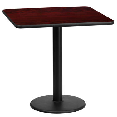 24'' Square Mahogany Laminate Table Top with 18'' Round Table Height Base XU-MAHTB-2424-TR18-GG