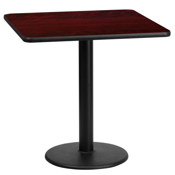 24'' Square Mahogany Laminate Table Top with 18'' Round Table Height Base XU-MAHTB-2424-TR18-GG