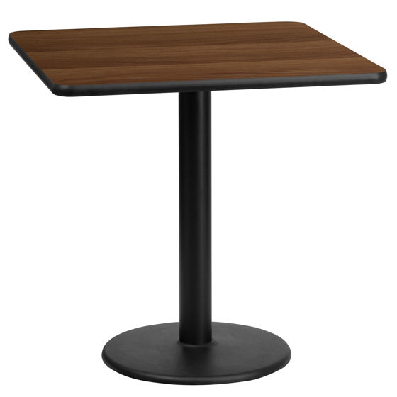 24'' Square Walnut Laminate Table Top with 18'' Round Table Height Base XU-WALTB-2424-TR18-GG