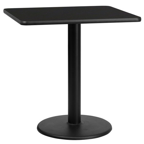 30'' Square Black Laminate Table Top with 18'' Round Table Height Base XU-BLKTB-3030-TR18-GG
