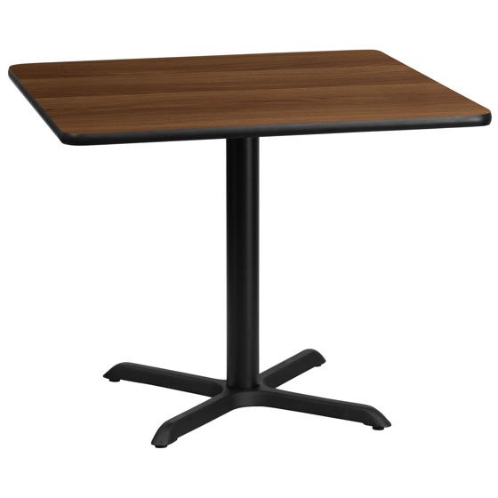 36'' Square Walnut Laminate Table Top with 30'' x 30'' Table Height Base XU-WALTB-3636-T3030-GG
