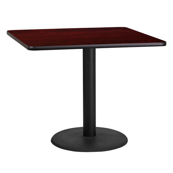36'' Square Mahogany Laminate Table Top with 24'' Round Table Height Base XU-MAHTB-3636-TR24-GG