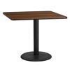 36'' Square Walnut Laminate Table Top with 24'' Round Table Height Base XU-WALTB-3636-TR24-GG