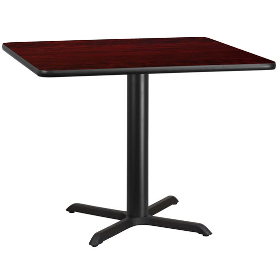 42'' Square Mahogany Laminate Table Top with 33'' x 33'' Table Height Base XU-MAHTB-4242-T3333-GG