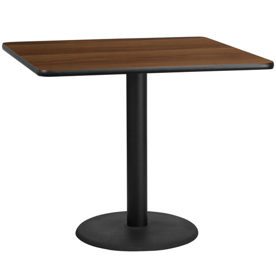 42'' Square Walnut Laminate Table Top with 24'' Round Table Height Base XU-WALTB-4242-TR24-GG