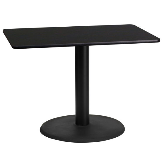 24'' x 42'' Rectangular Black Laminate Table Top with 24'' Round Table Height Base XU-BLKTB-2442-TR24-GG