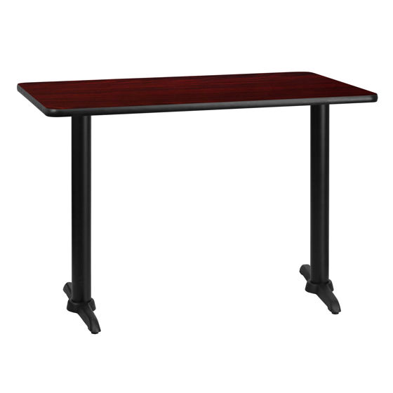 30'' x 42'' Rectangular Mahogany Laminate Table Top with 5'' x 22'' Table Height Bases XU-MAHTB-3042-T0522-GG
