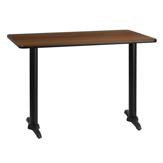 30'' x 42'' Rectangular Walnut Laminate Table Top with 5'' x 22'' Table Height Bases XU-WALTB-3042-T0522-GG