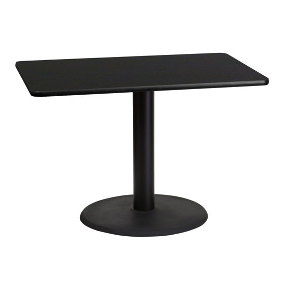 30'' x 42'' Rectangular Black Laminate Table Top with 24'' Round Table Height Base XU-BLKTB-3042-TR24-GG