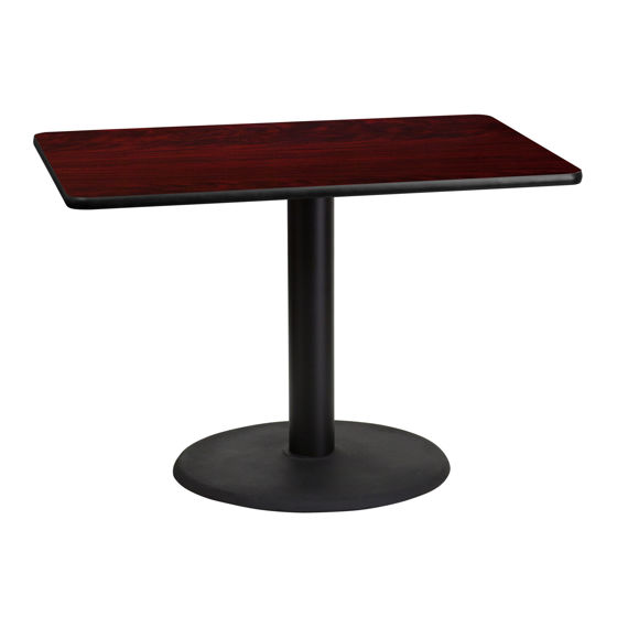 30'' x 42'' Rectangular Mahogany Laminate Table Top with 24'' Round Table Height Base XU-MAHTB-3042-TR24-GG
