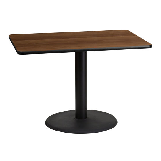 30'' x 42'' Rectangular Walnut Laminate Table Top with 24'' Round Table Height Base XU-WALTB-3042-TR24-GG