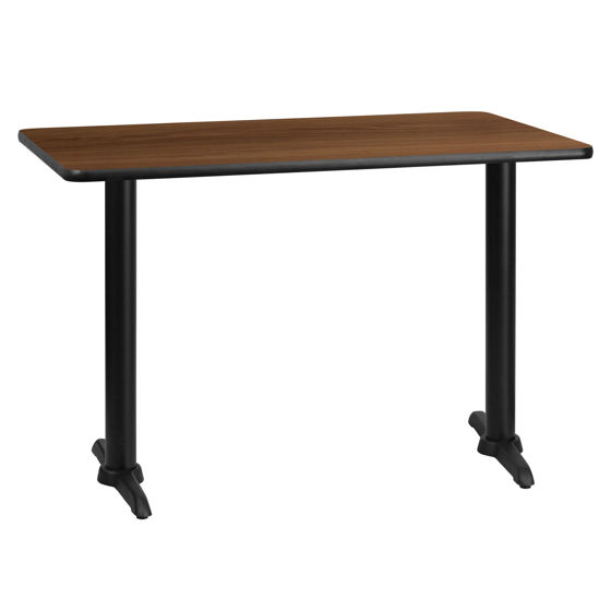 30'' x 45'' Rectangular Walnut Laminate Table Top with 5'' x 22'' Table Height Bases XU-WALTB-3045-T0522-GG