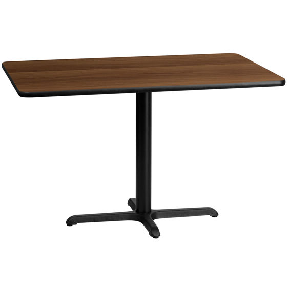 30'' x 48'' Rectangular Walnut Laminate Table Top with 23.5'' x 29.5'' Table Height Base XU-WALTB-3048-T2230-GG