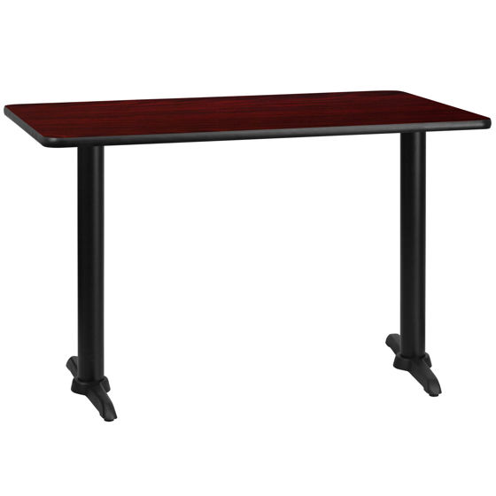 30'' x 48'' Rectangular Mahogany Laminate Table Top with 5'' x 22'' Table Height Bases XU-MAHTB-3048-T0522-GG