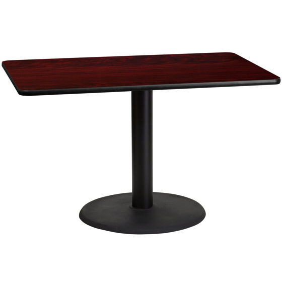 30'' x 48'' Rectangular Mahogany Laminate Table Top with 24'' Round Table Height Base XU-MAHTB-3048-TR24-GG